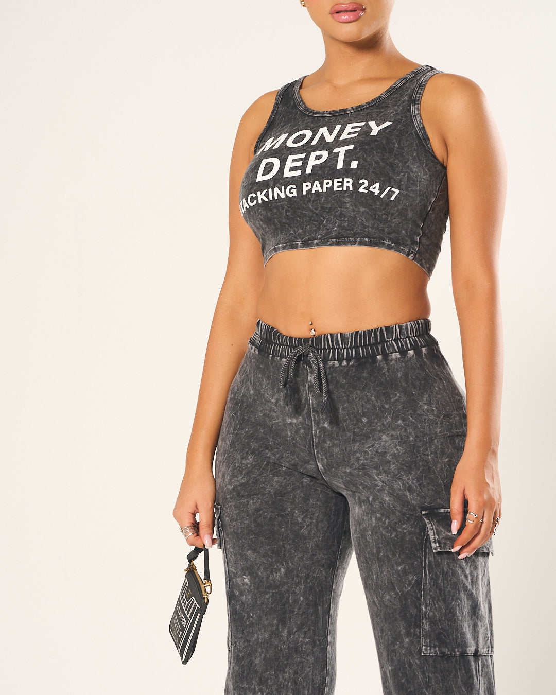 Black Set with Acid Wash Effect and Text Print